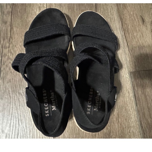Skechers x Martha Stewart Arch Fit Black Espadrille Wedge Sandals Size 10 - Picture 5 of 7